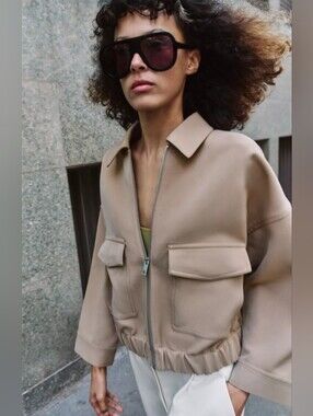 ZARA TAUPE BROWN ELASTIC HEM JACKET ✨️✨️✨️